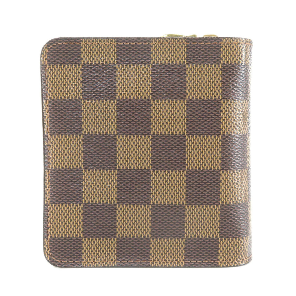 Louis Vuitton fold Damier Ebene Compact Bi Zip Wallet Canvas Brown